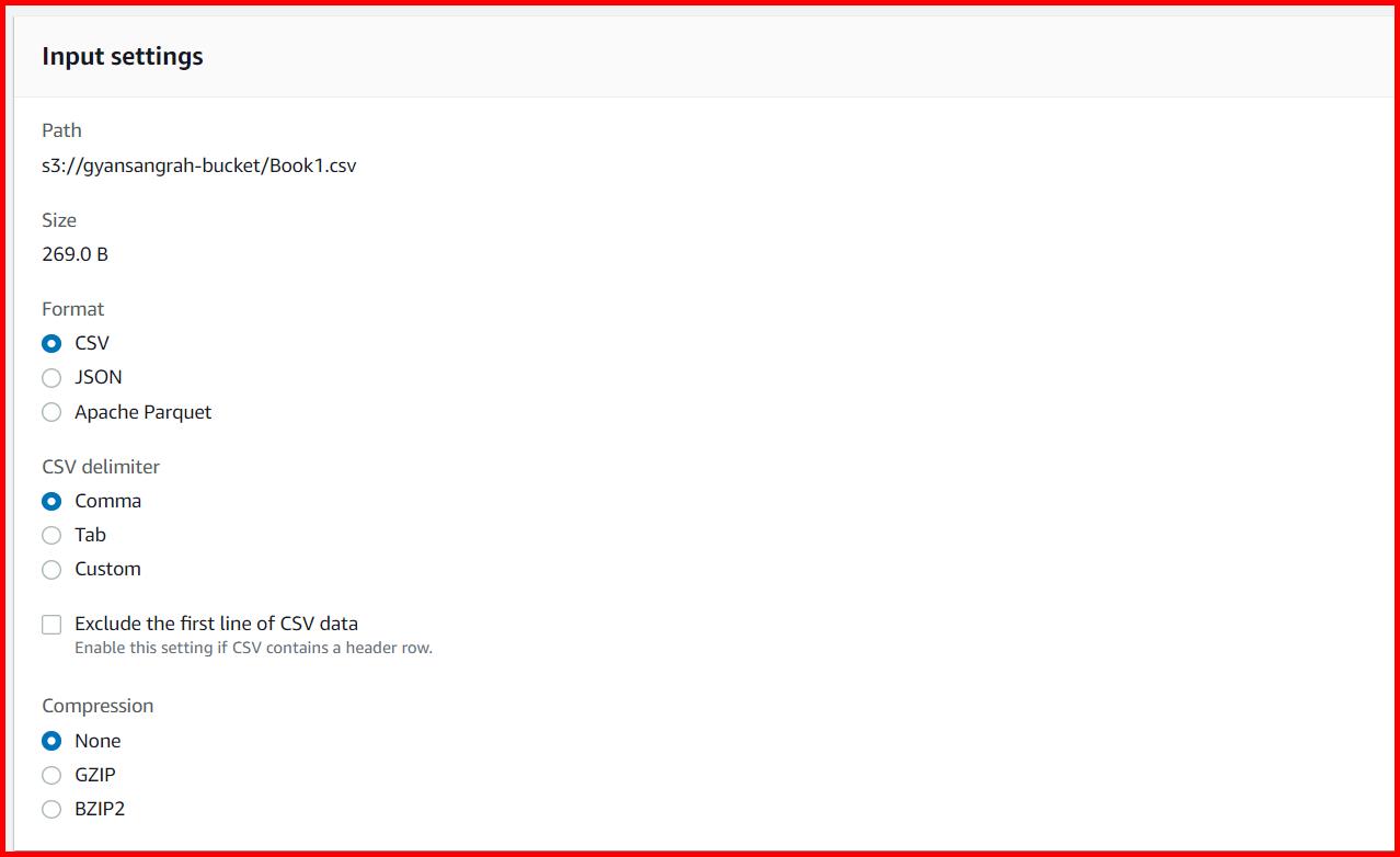 Picture showing setting up the input setting for S3 select